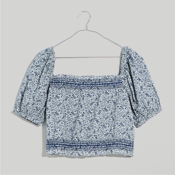 Madewell Jeanette Crop Top Florentine Floral Blue Size Large NWT Boho - Picture 2 of 15